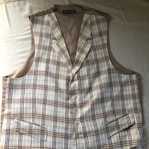 Brown Plaid Linen Dress Vest Paul Frederick XL